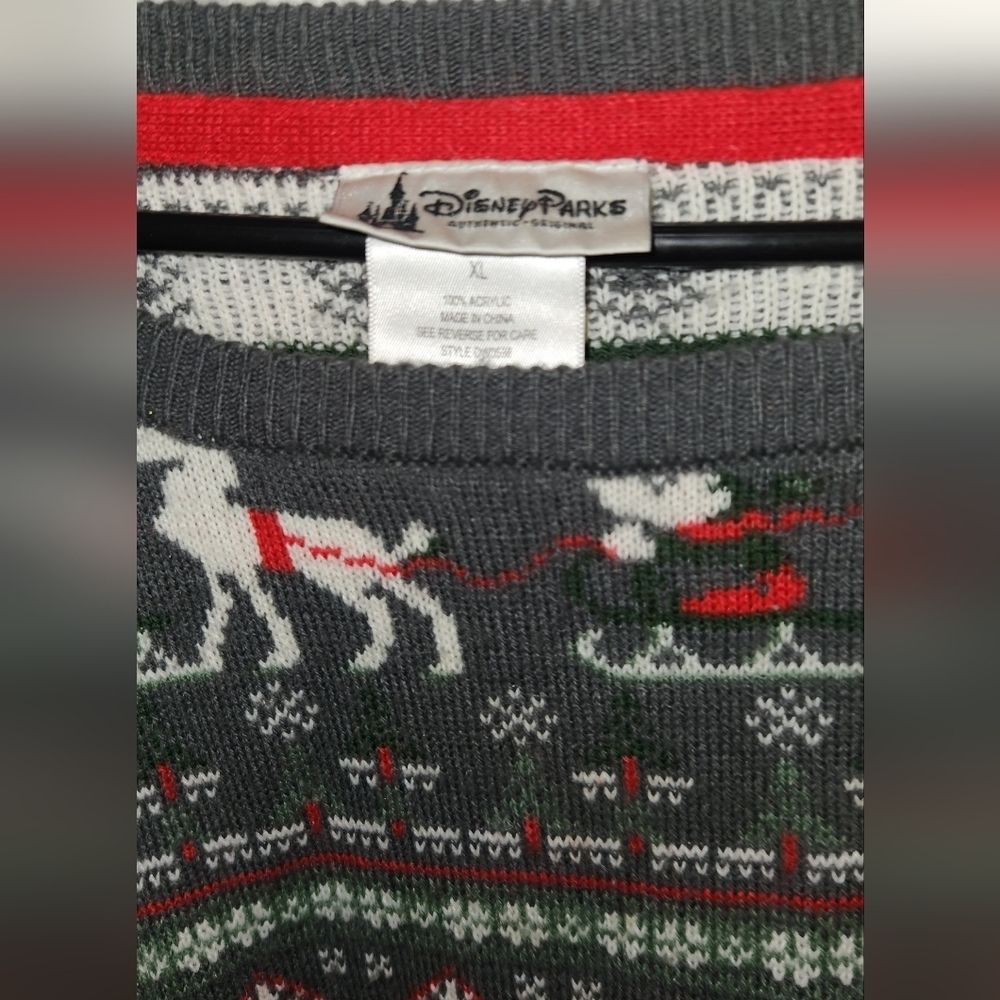 Disney Parks Mens Holiday Sweater with Micky Pulling Sled Pattern Sz XL - Picture 2 of 3